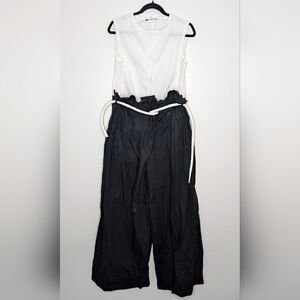Nuovo Borgo Wide Leg Oversized Sleeveless Belted Jumpsuit Black White IT44 US 10